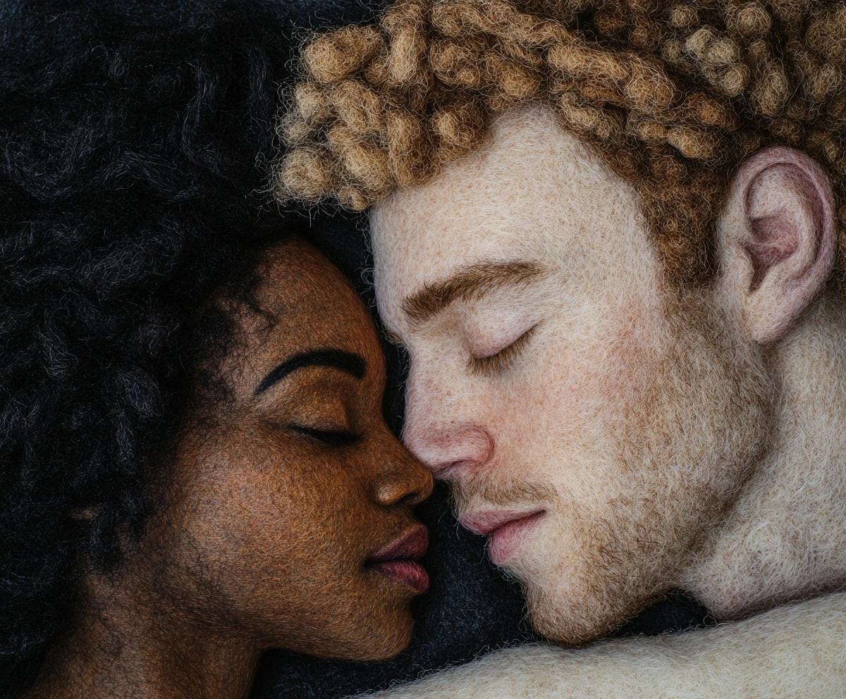 Casal em Arte de Feltro Emocional em Estilo Nostálgico e Onírico