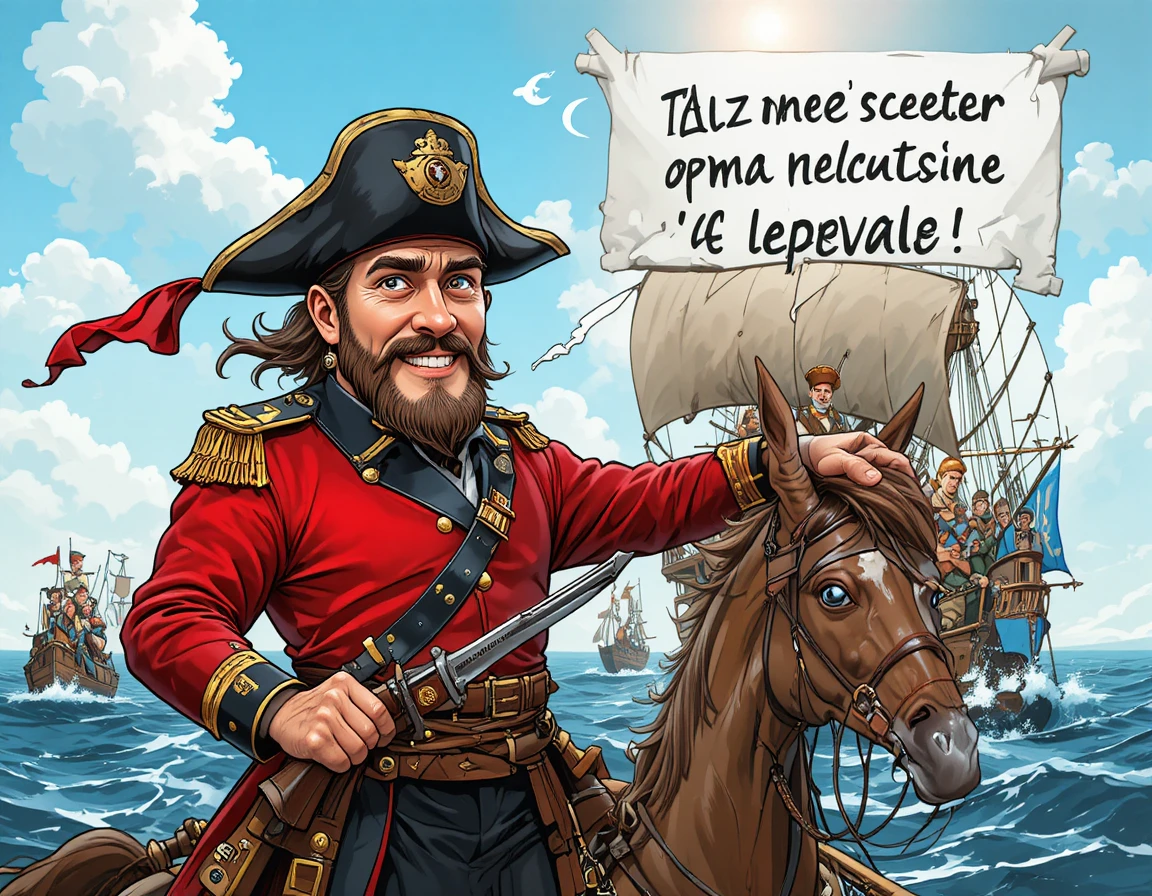 Capitão do exército real em pé com bravura em seu navio no mar