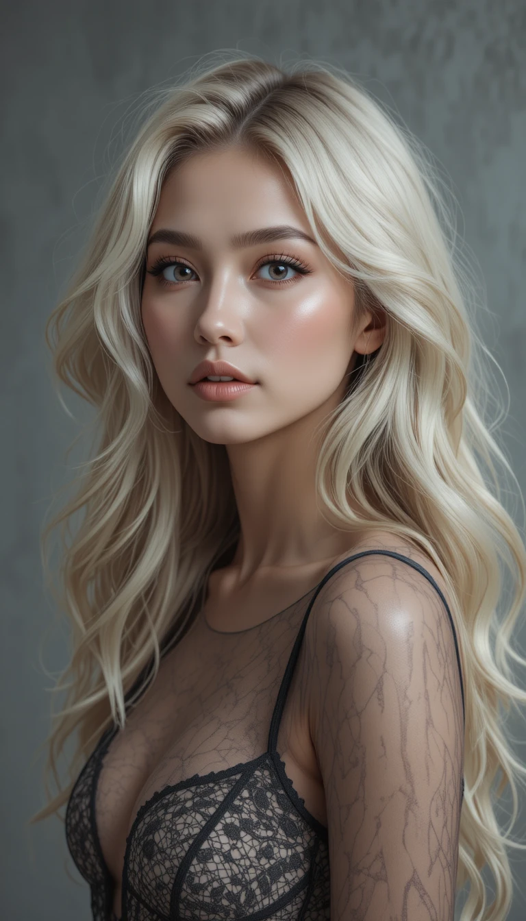 Retrato romântico em CGI de uma mulher com cabelo ondulado e selvagem