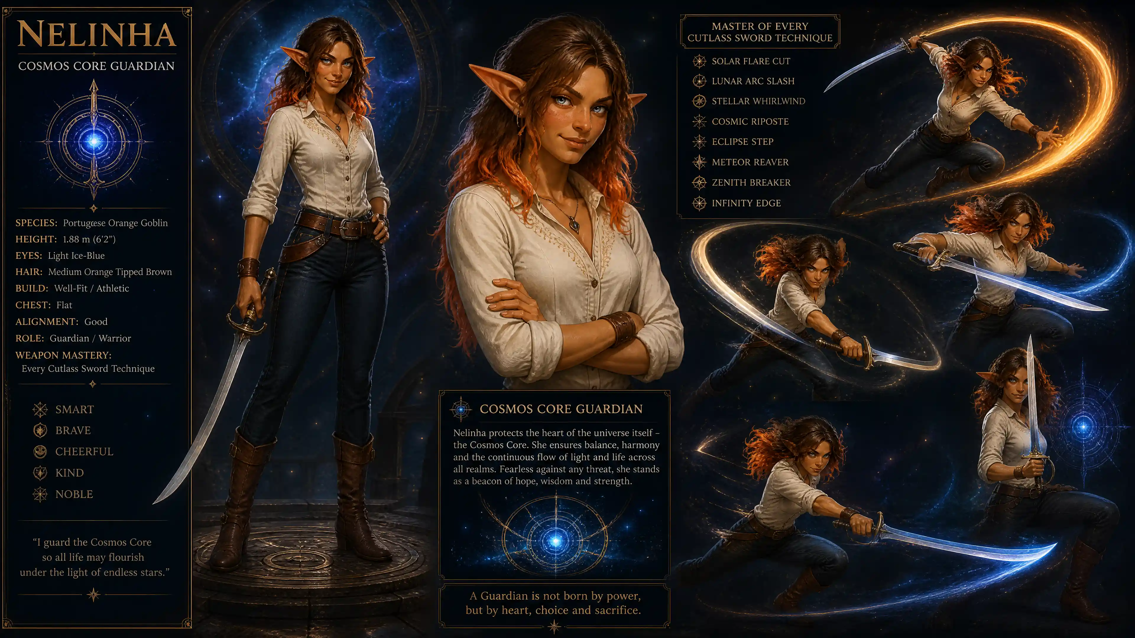 Alta goblin arancione guardiana in abiti casual