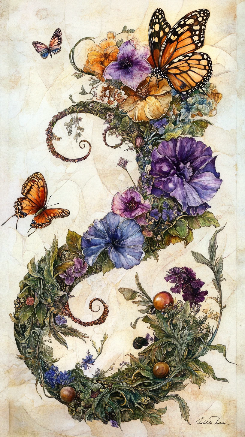 Verzauberter geometrischer botanischer Garten in surrealer Aquarellkunst