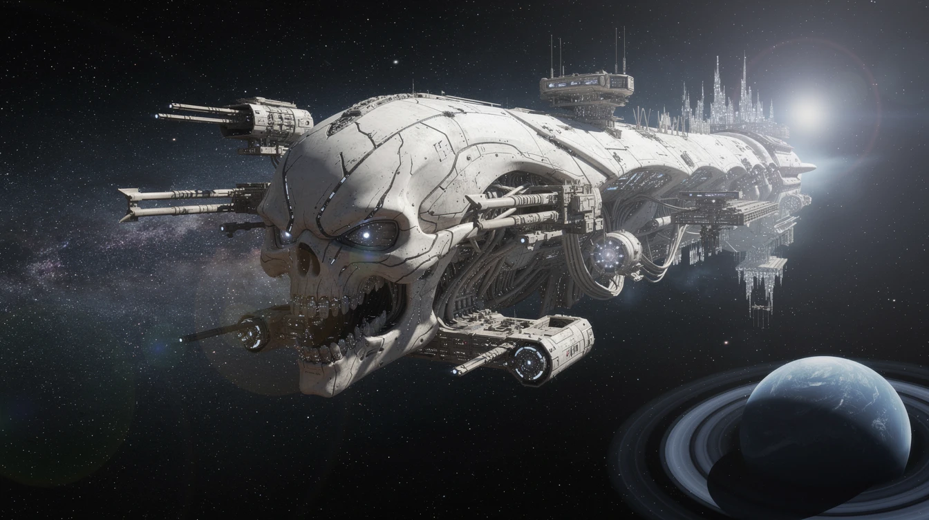 Kolossales Alien-Angriffsschiff kreuzt durch den Tiefenraum