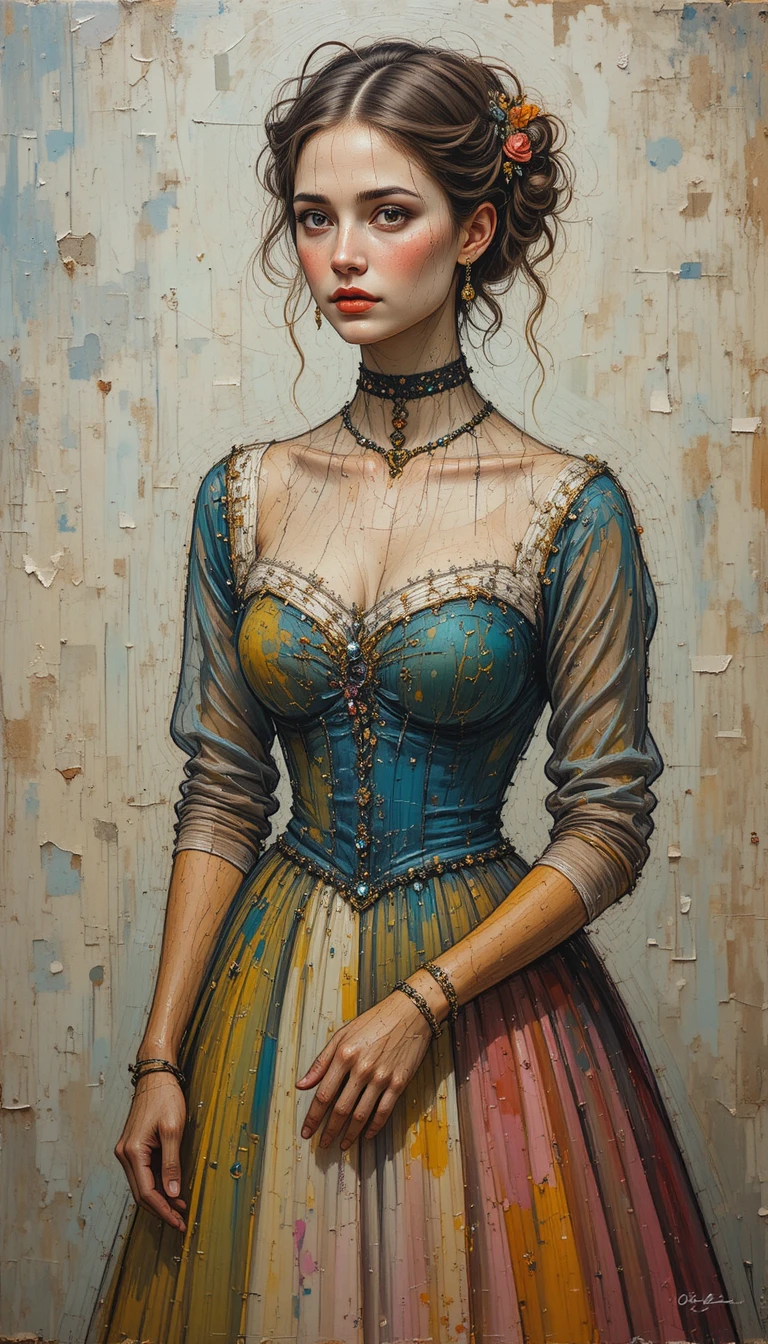 Mulher introspectiva abstrata emergindo de formas gestuais