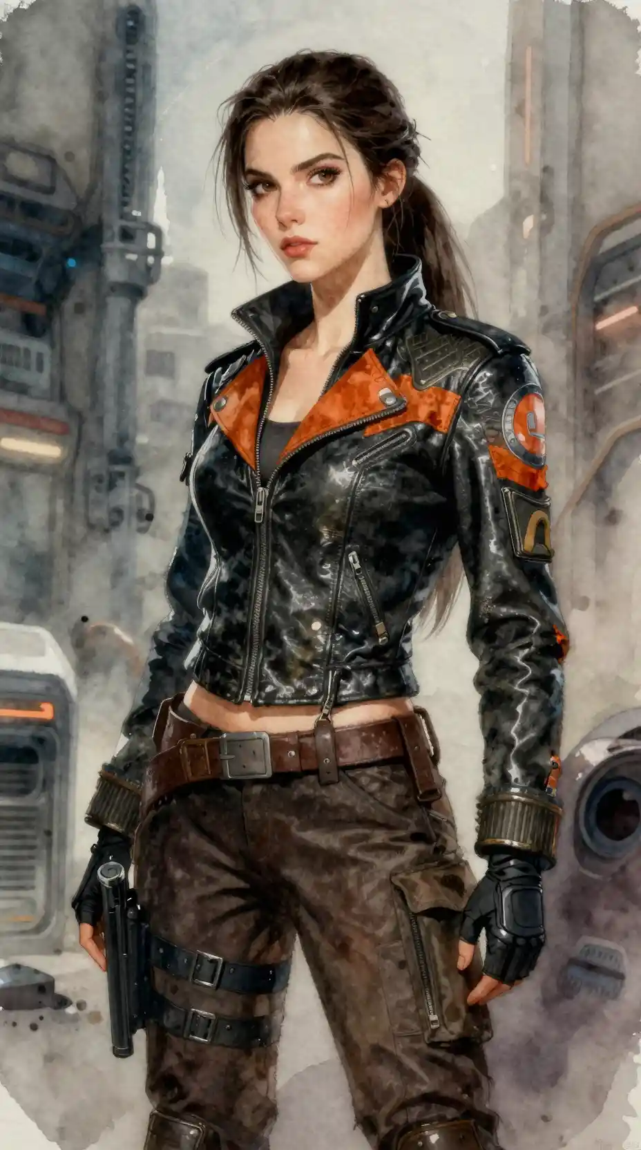 Young space rogue warrior in a futuristic city alley