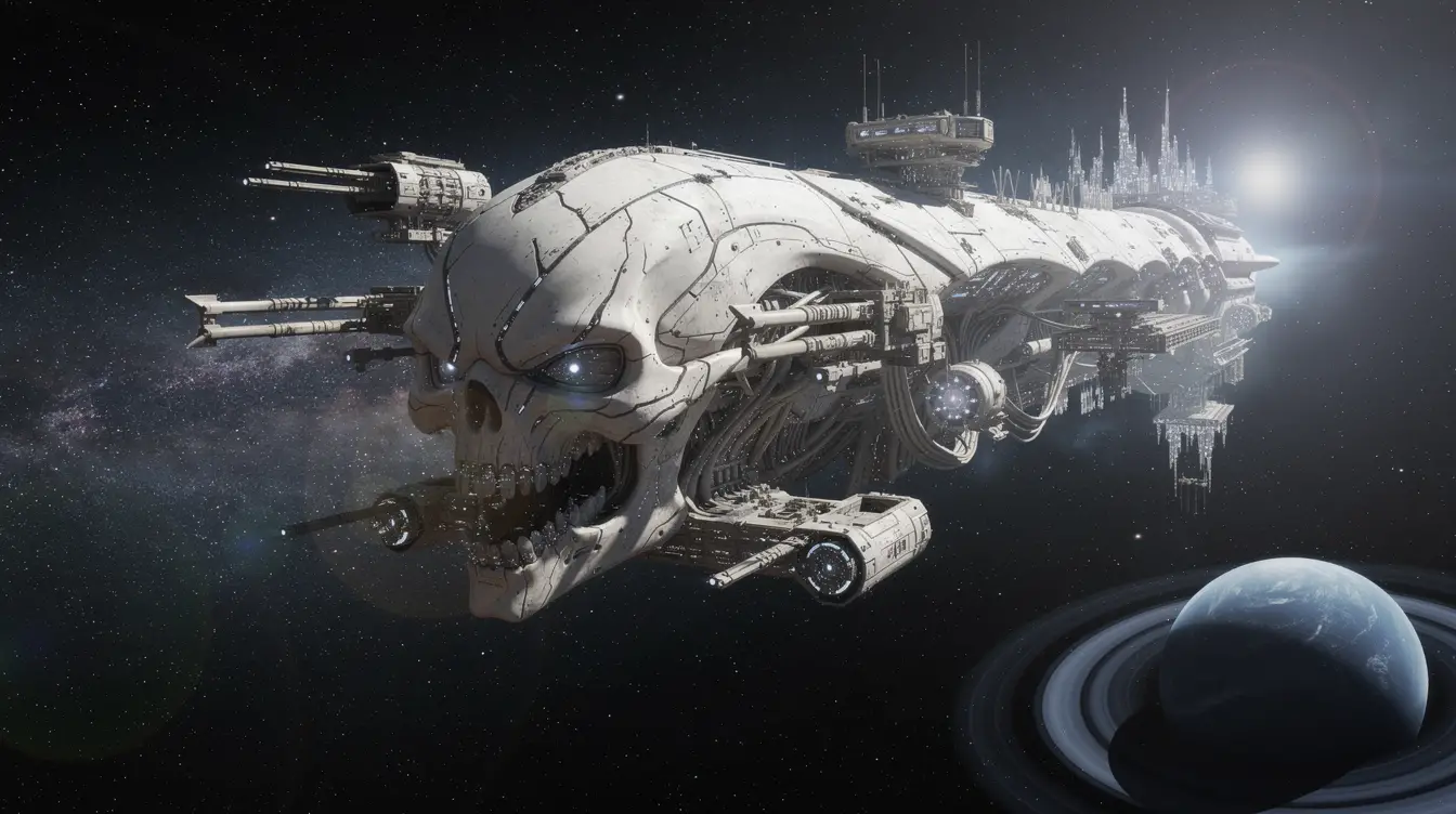 Vaste Vaisseau d’Attaque Alien Colossal dans le Vide Spatial