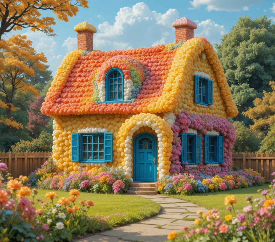 Maison de campagne en bonbons gélifiés colorés au style fauviste