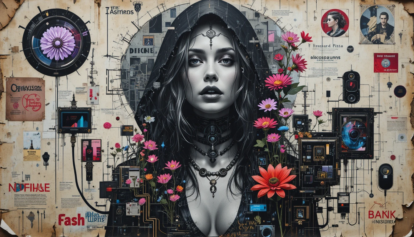 Distressed Street Poster Portrait Of A Hooded Tattooed Woman