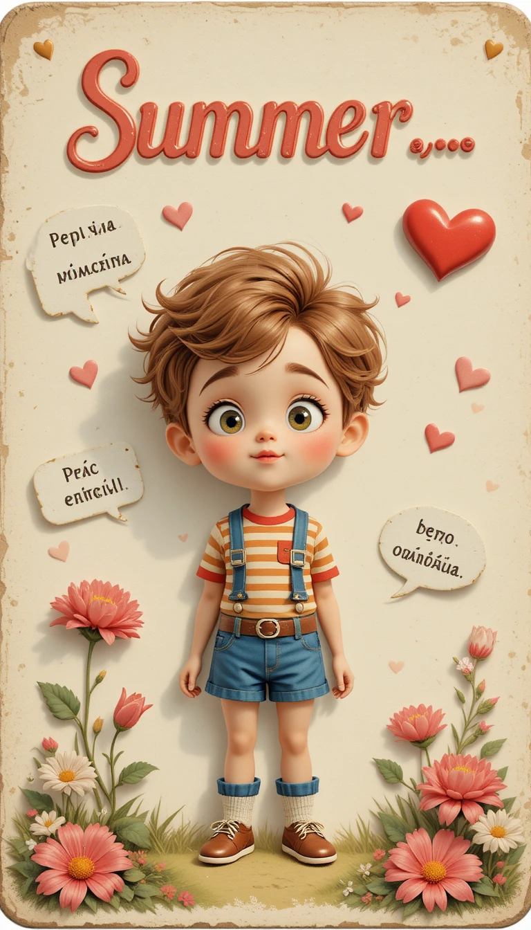 Carte postale 3D de dessin animé mignonne au parfum d’amour d’été