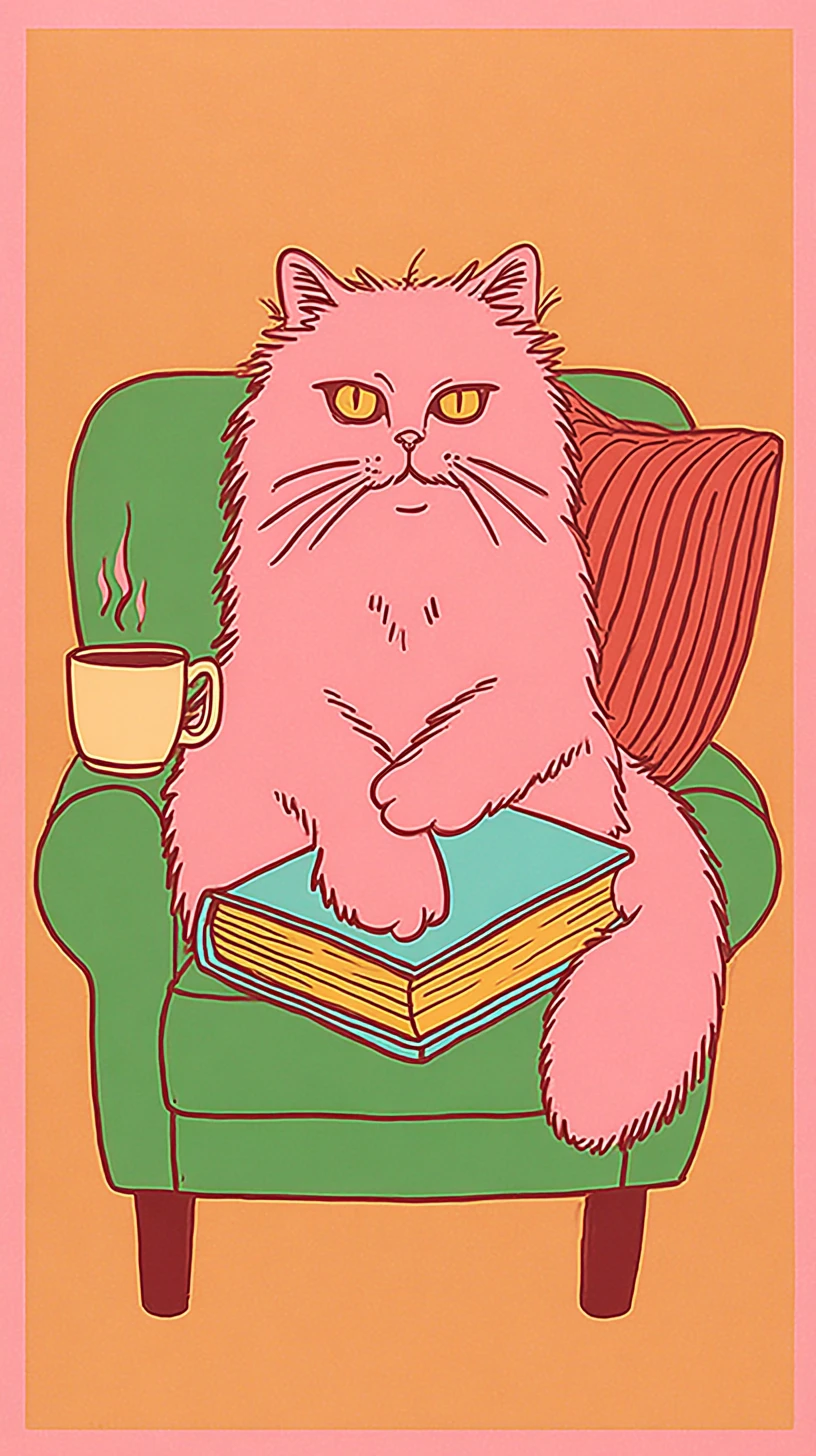 Gato atigrado serio leyendo en un cómodo sillón verde
