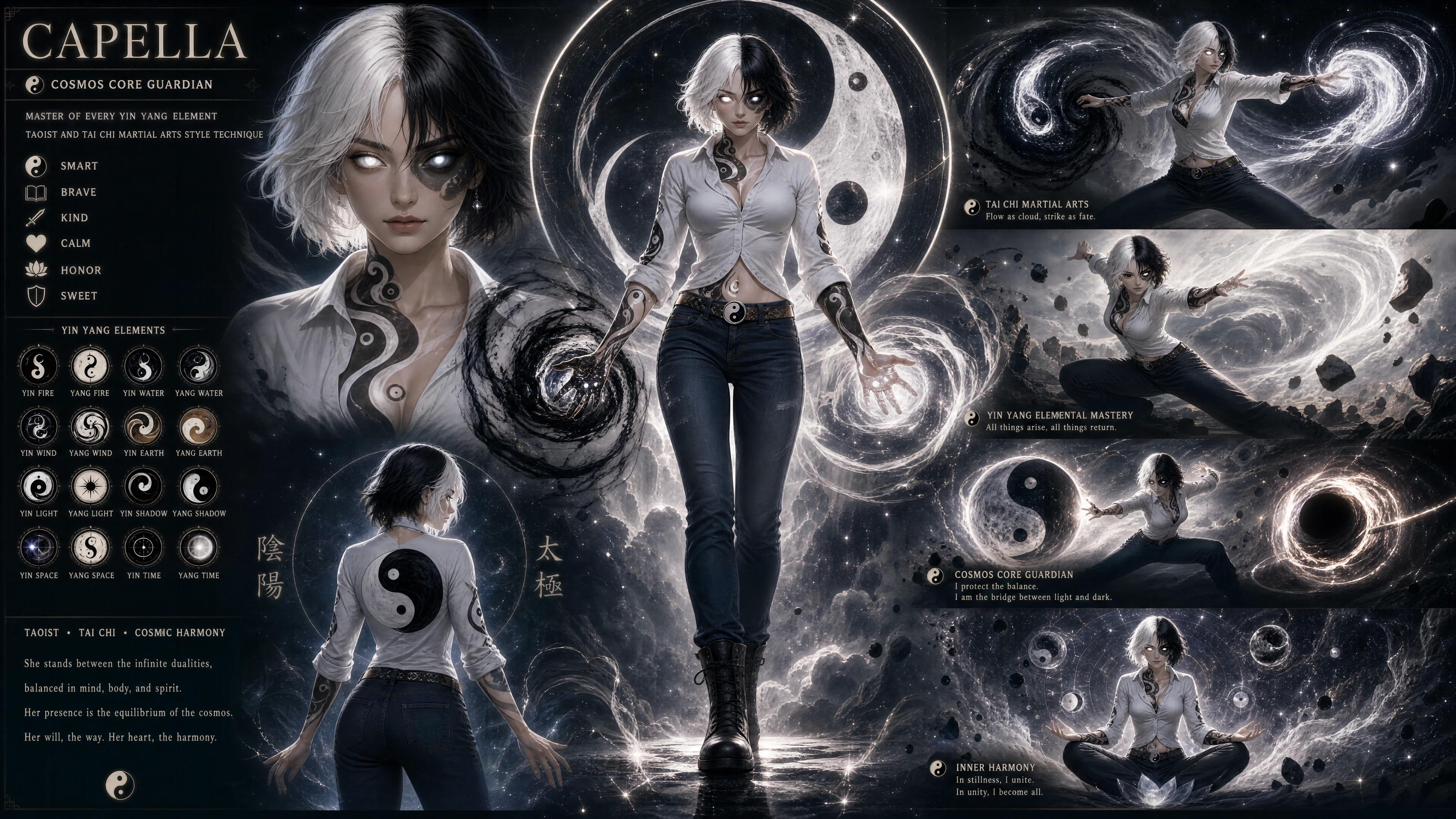 Guardião cósmica yin yang com olhos brilhantes