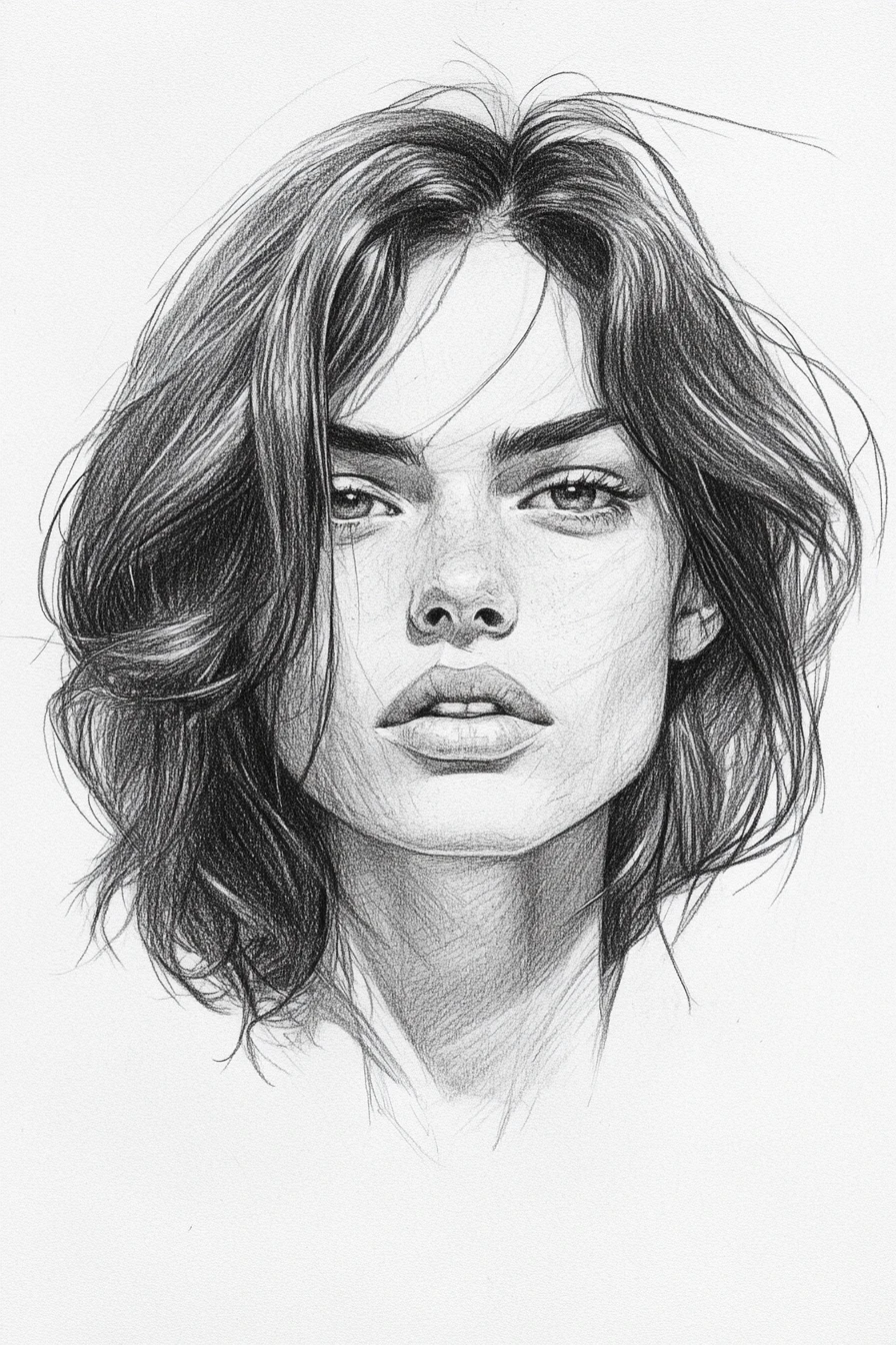 Melancholic pencil portrait in dramatic chiaroscuro lighting