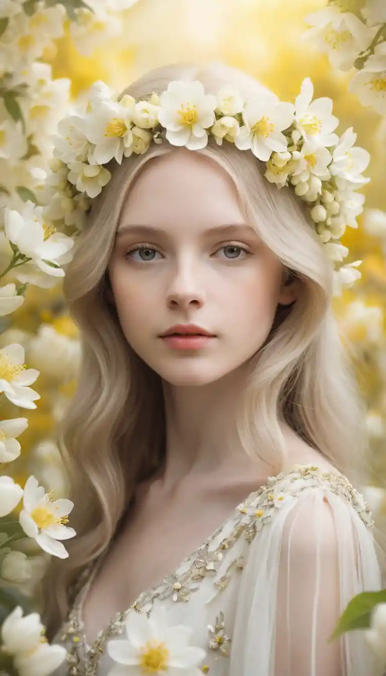 戴花冠的蒼白少女夢幻奇幻肖像