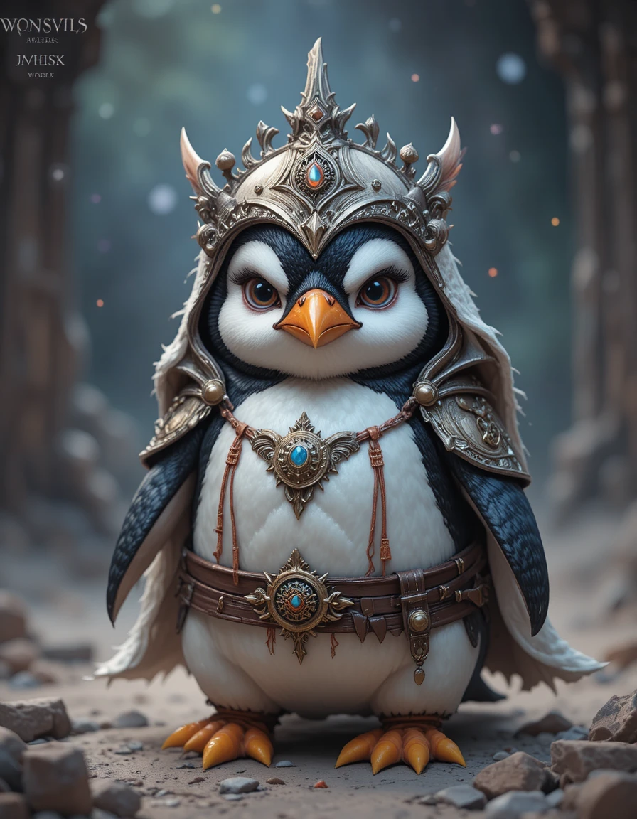 Dolce pinguina guerriera fanciulla con un'espressione adorabilmente arrabbiata