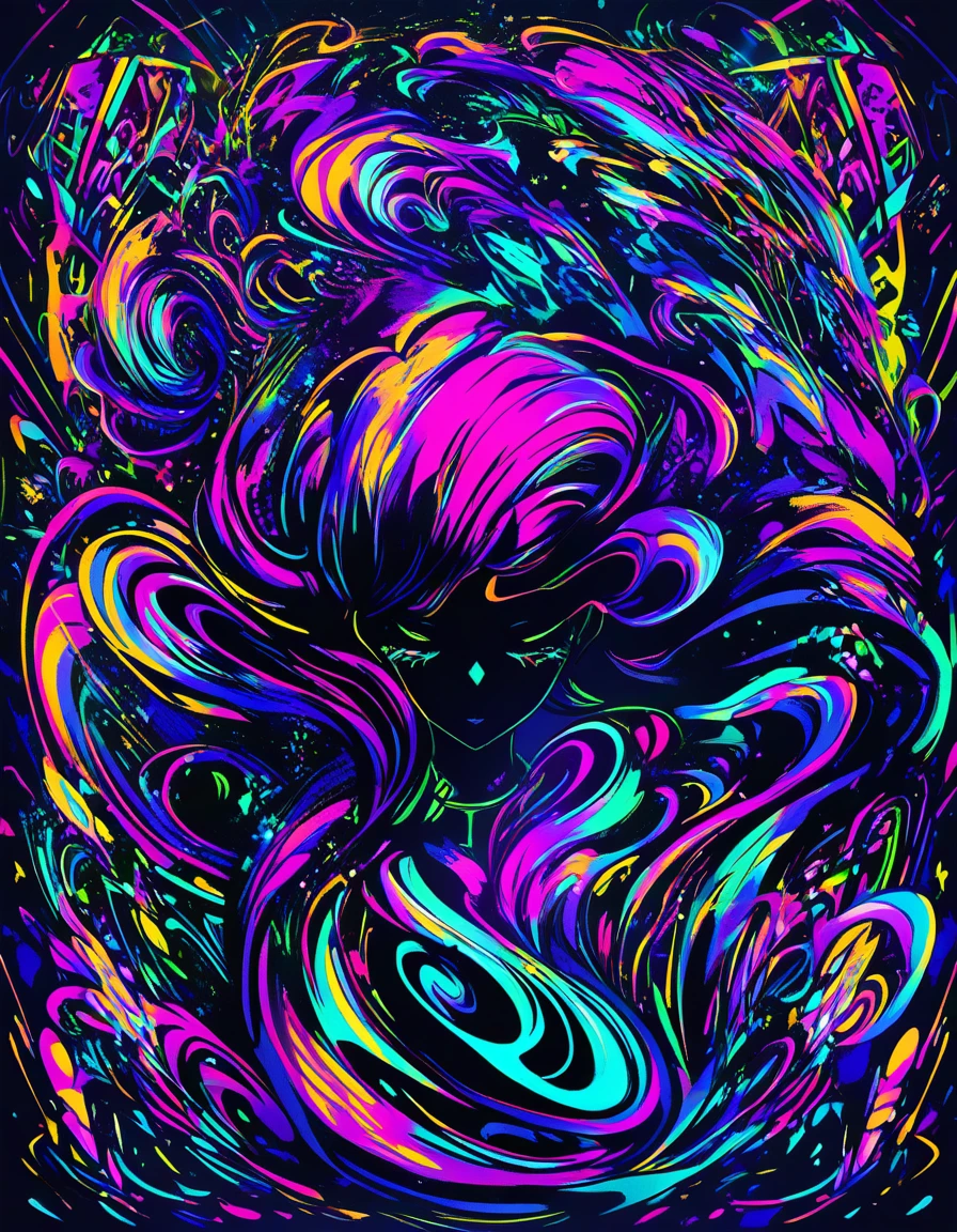Retrato abstrato em neon de uma mulher em espiral em papercraft
