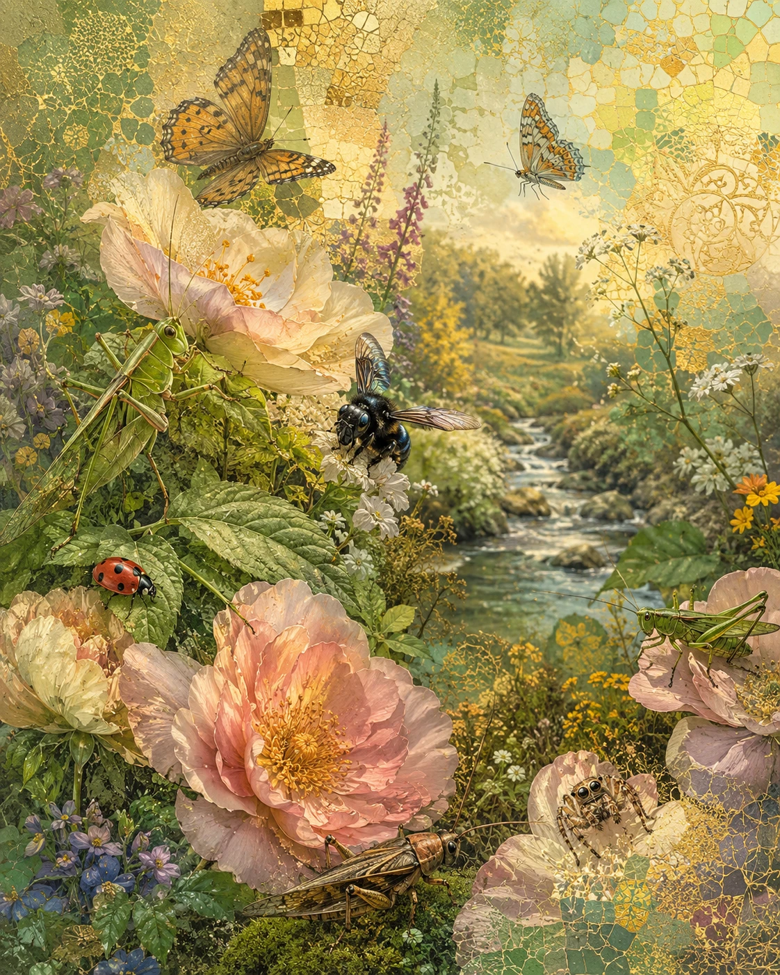 Bunte Nahaufnahme von Blumen in einem friedlichen Landgarten