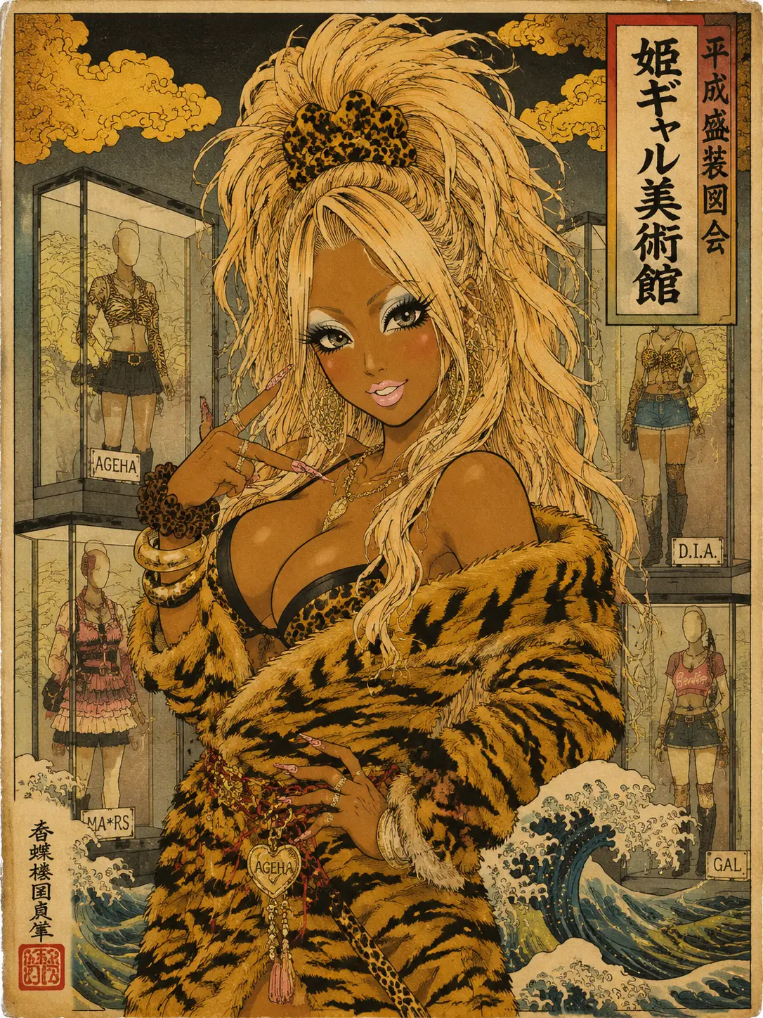 Estampe ukiyo-e d’une Japonaise audacieuse et tendance dans un musée