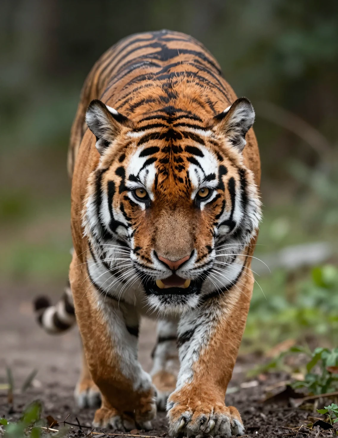 Tigre flamboyant dans une forêt sombre à minuit