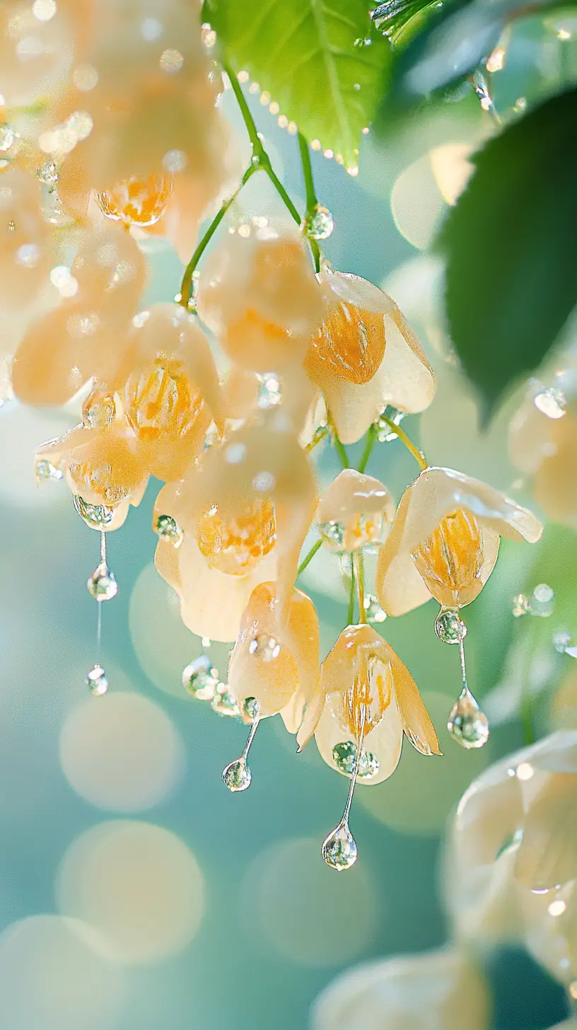 Romantic Close Up Of Dewy Yellow Blossoms