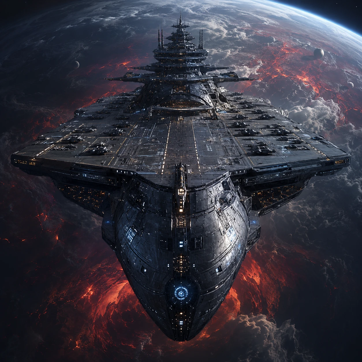 Nave de guerra alienígena sobre un planeta distante y brillante