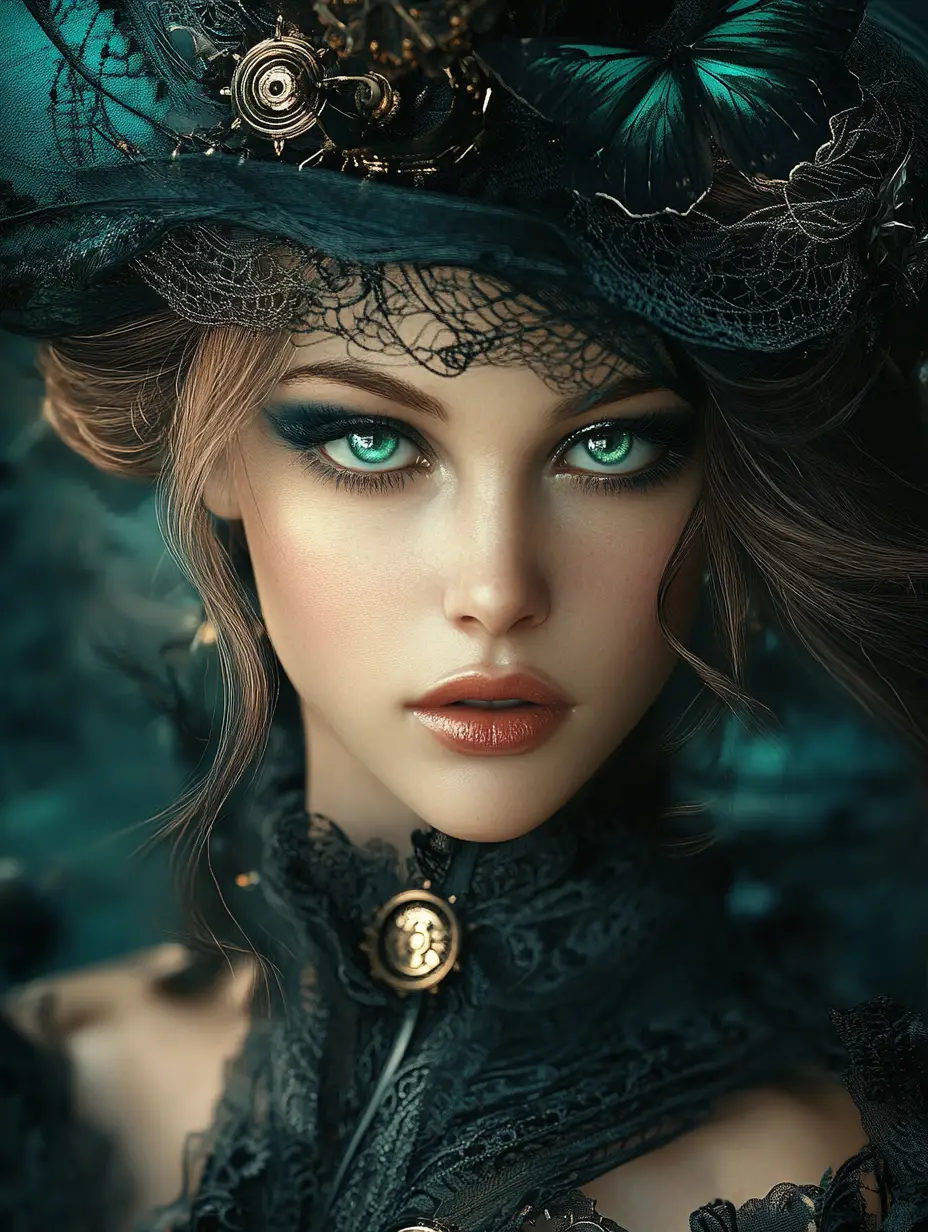 Steampunk-Fantasy-Porträt einer Frau mit filigranen mechanischen Details