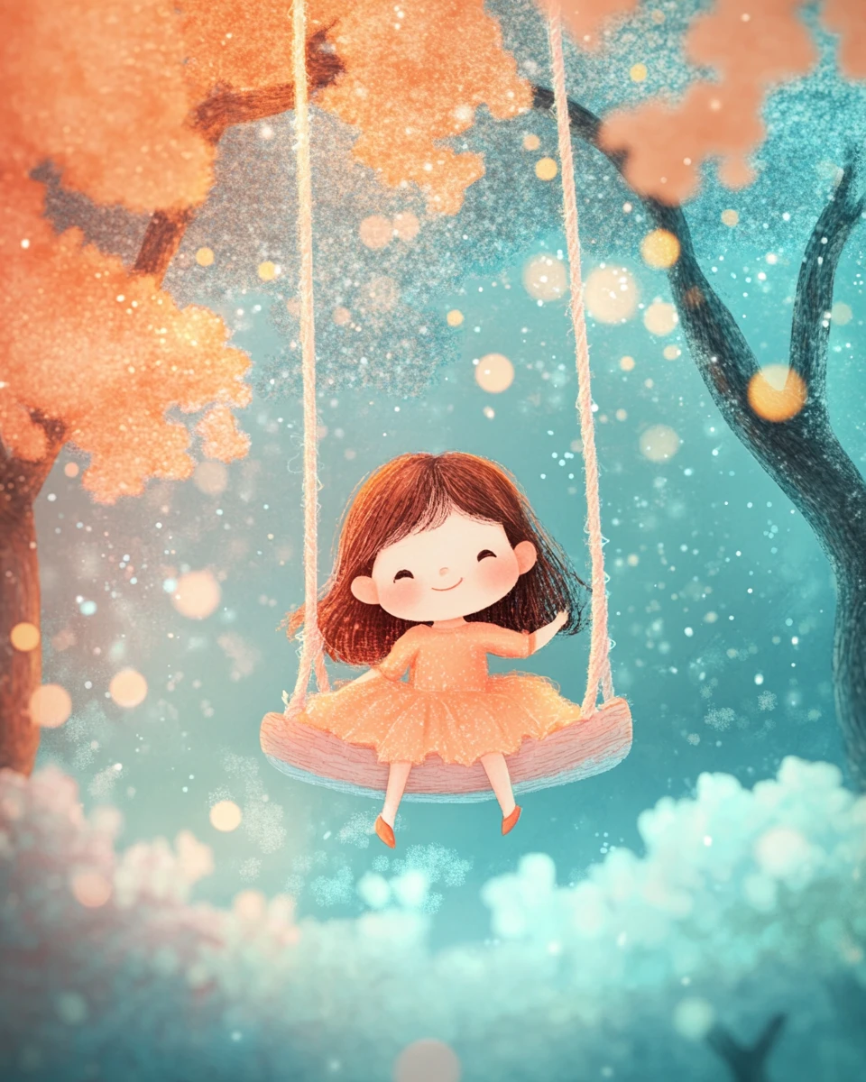 Illustrazione per bambini in stile anime fiabesco con morbidi colori pastello