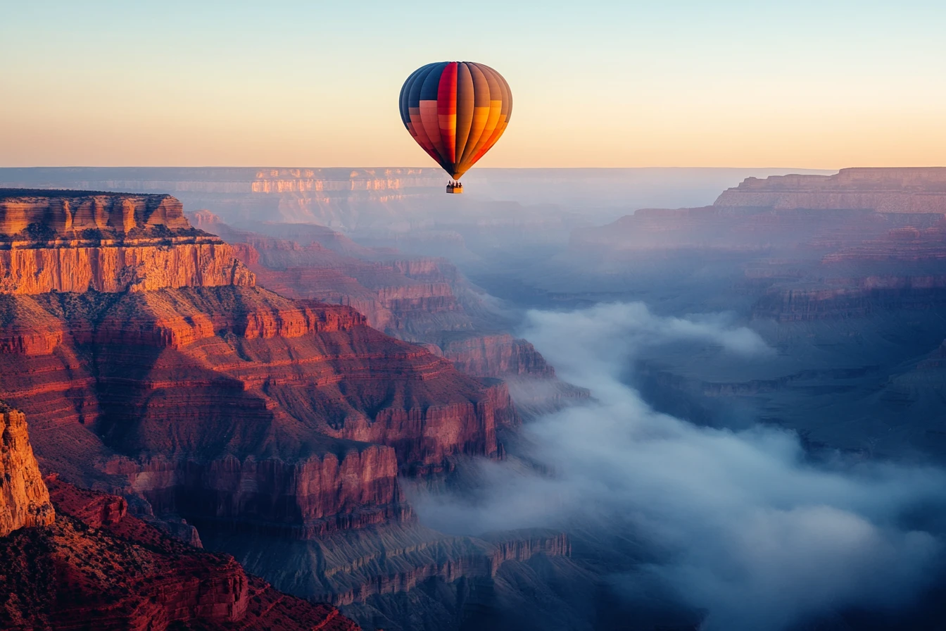 Mongolfiera all’alba sopra il Grand Canyon