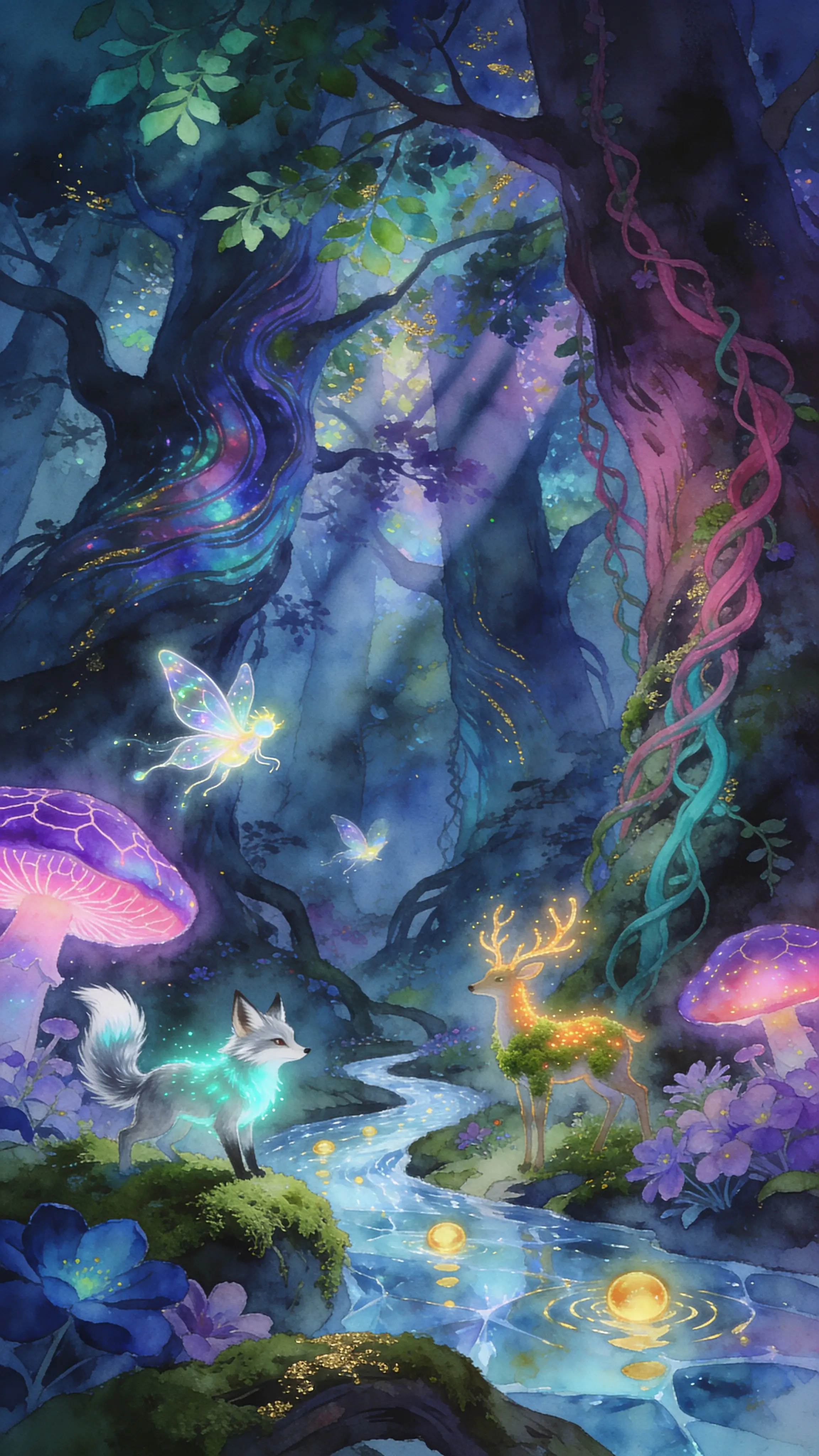 充滿發光生物與河流的魔幻奇幻森林