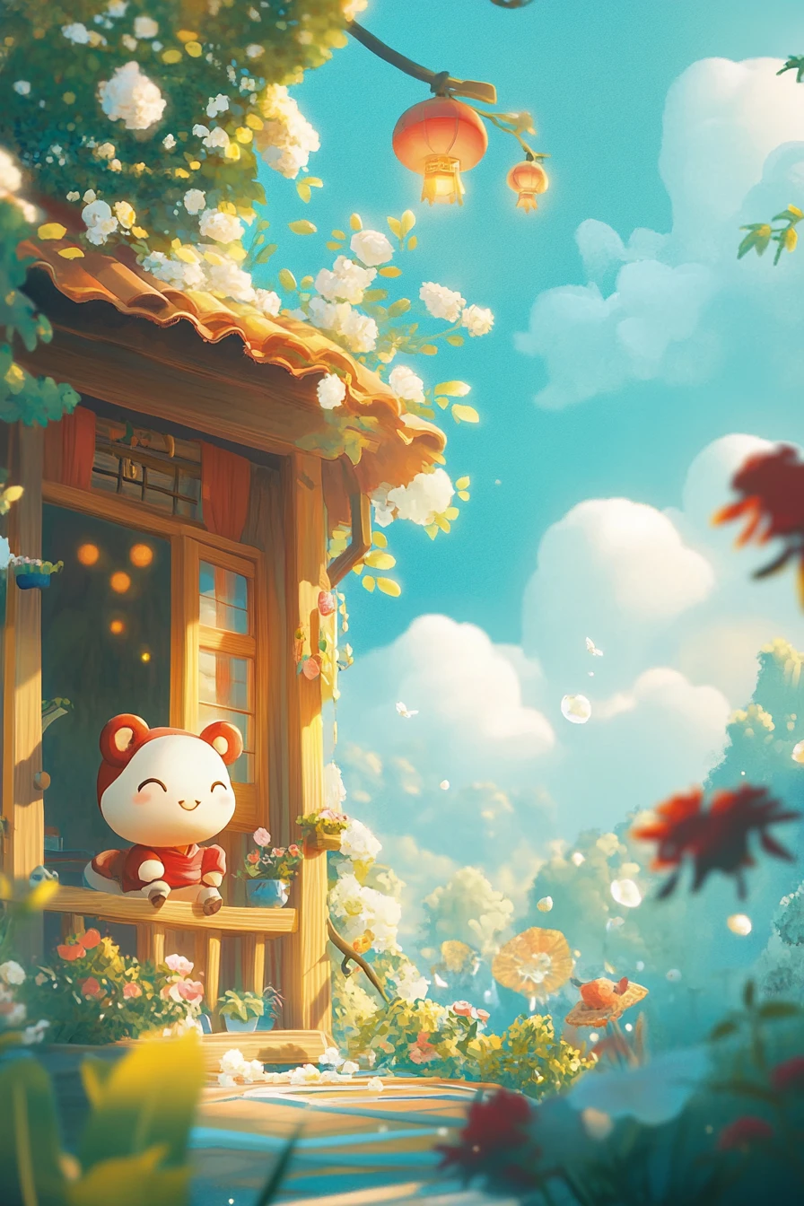 Ilustração de livro de histórias em estilo anime com cores pastéis vibrantes