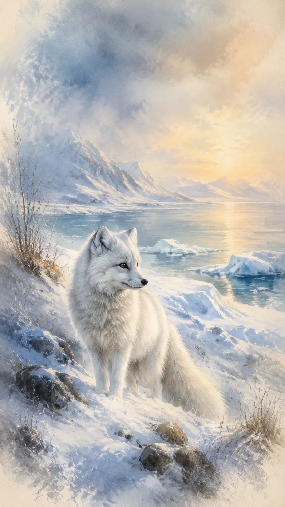 Renard arctique dans un paisible paysage hivernal - illustration