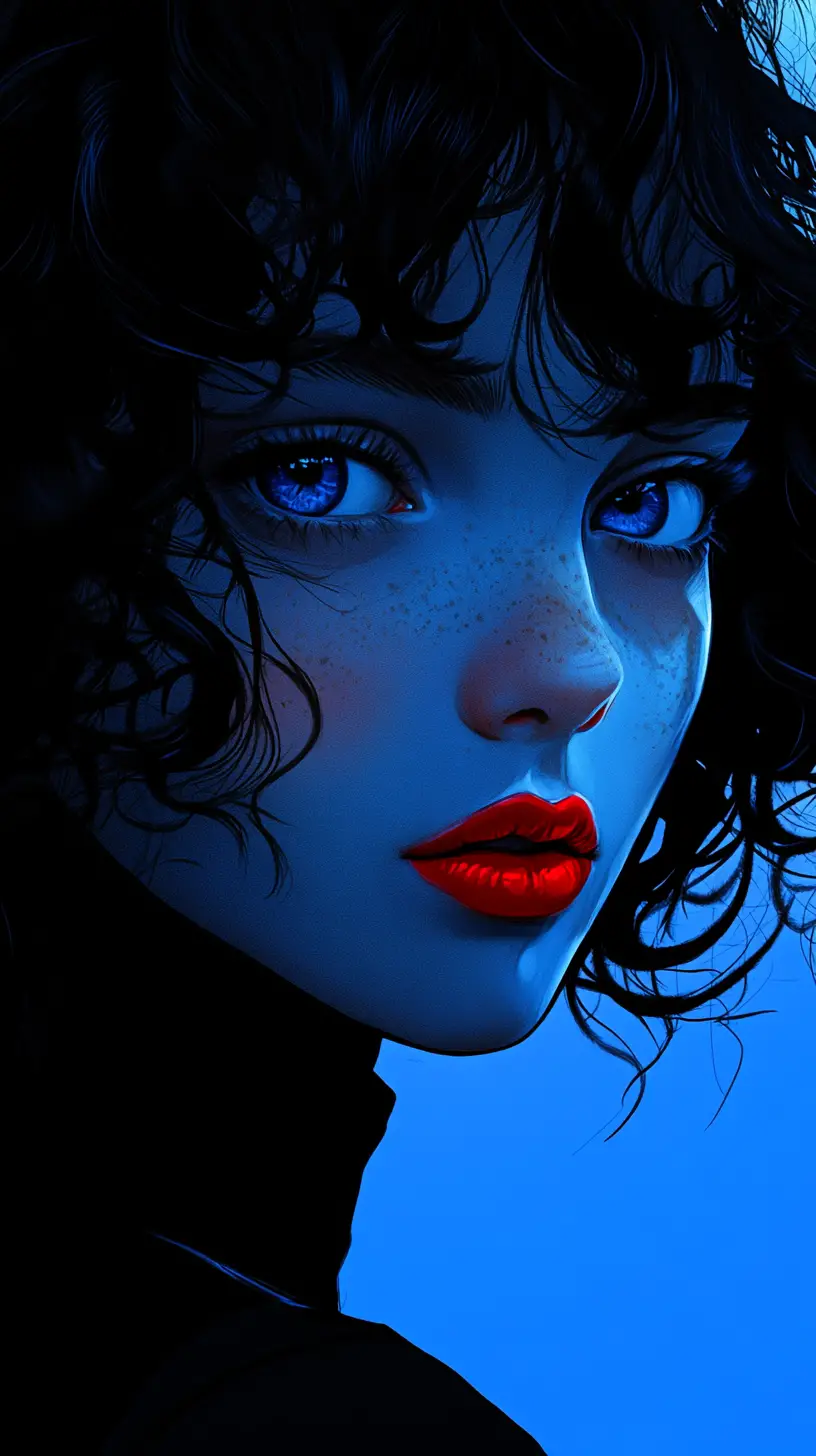 Young girl portrait with blue eyes and red lips