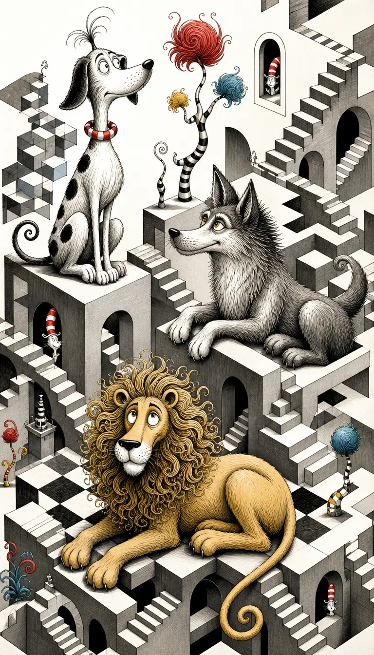 Surreal digital illustration of fantastical animal forms