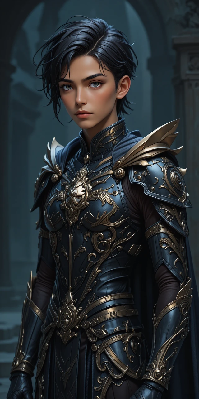 Jeune guerrier aux cornes de dragon en armure anime ornée