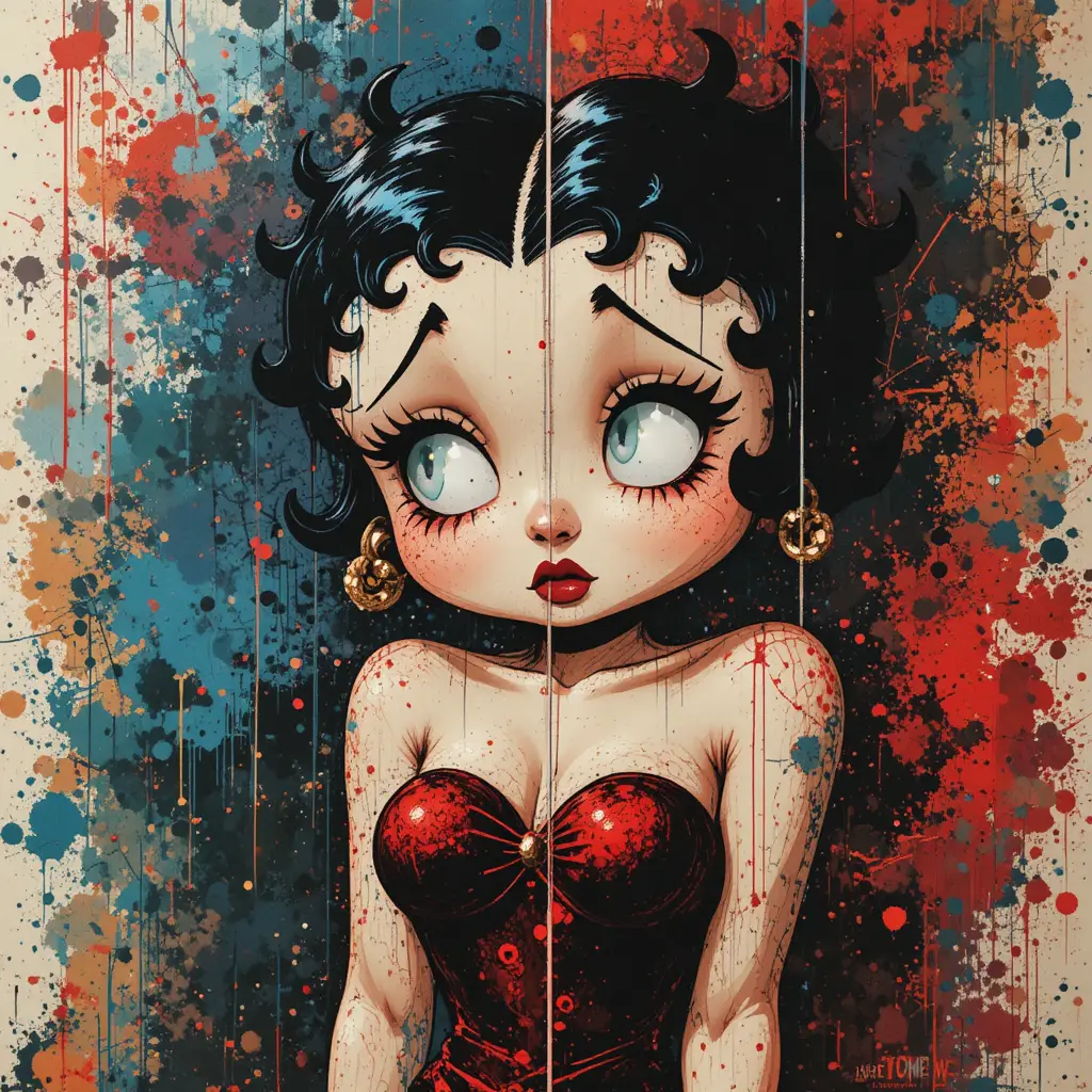 Betty-Boop-Posterillustration mit segmentiertem abstraktem Design