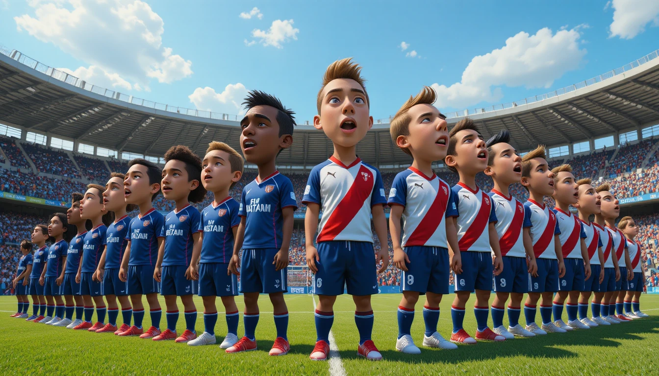 Équipe de football professionnelle et enfants alignés avant le coup d’envoi