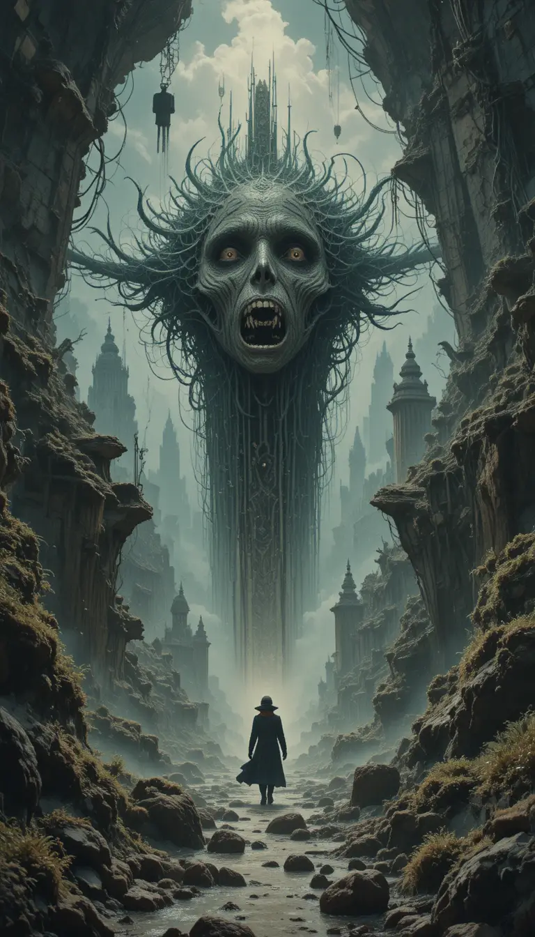 Surreal fantasy landscape in a strange mysterious world
