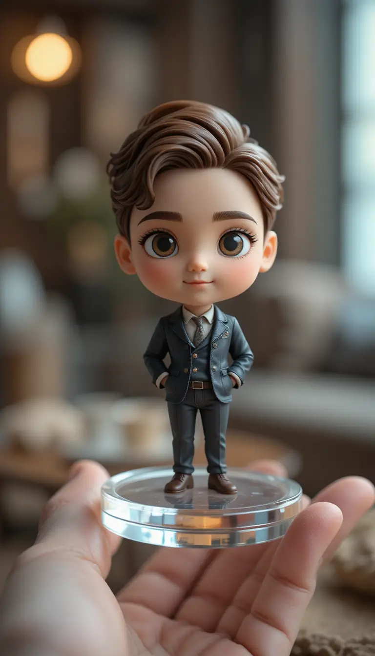 Figure chibi su supporto acrilico trasparente alla luce calda