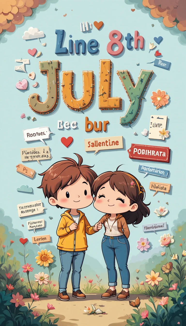 Carte de vœux mignonne façon dessin animé pour la Journée de l’amour en famille du 8 juillet