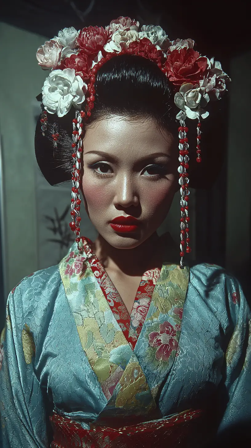 High-Fashion-Porträt einer eleganten Geisha im Kimono
