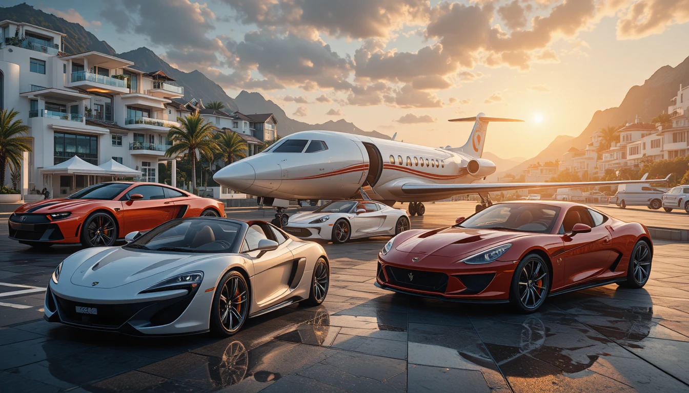 Luxus-Sportwagen und glamouröser Lifestyle – City-Collage