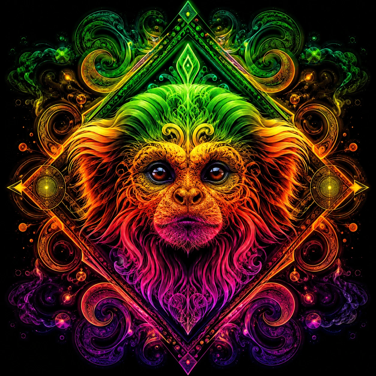 迷幻絨毛猴霓虹發光曼陀羅