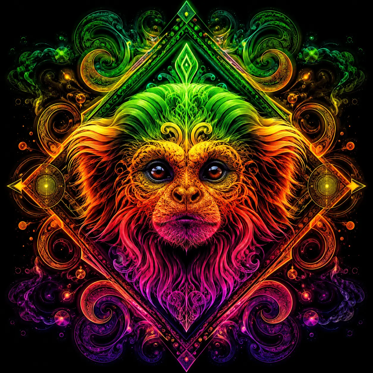 迷幻絨毛猴霓虹發光曼陀羅