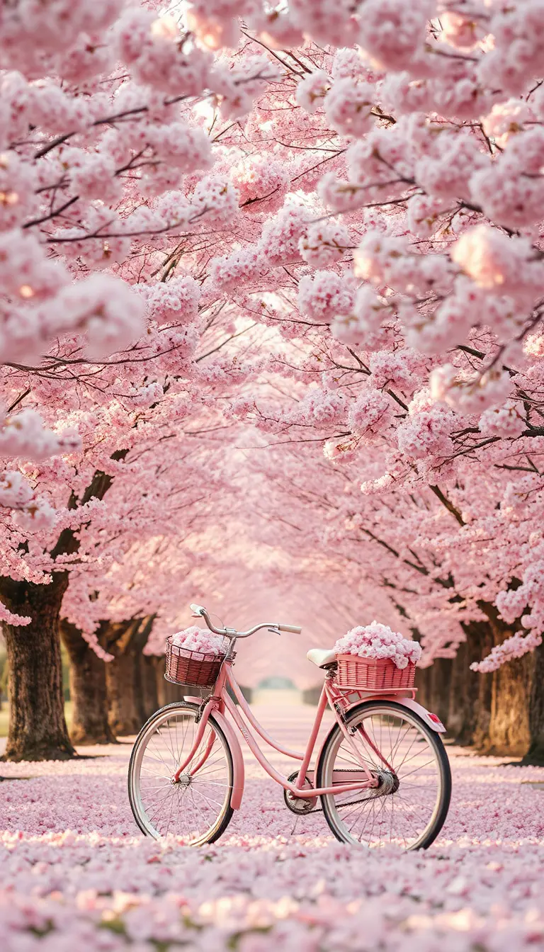 Avenue de Cerisiers en Fleurs avec Vélo