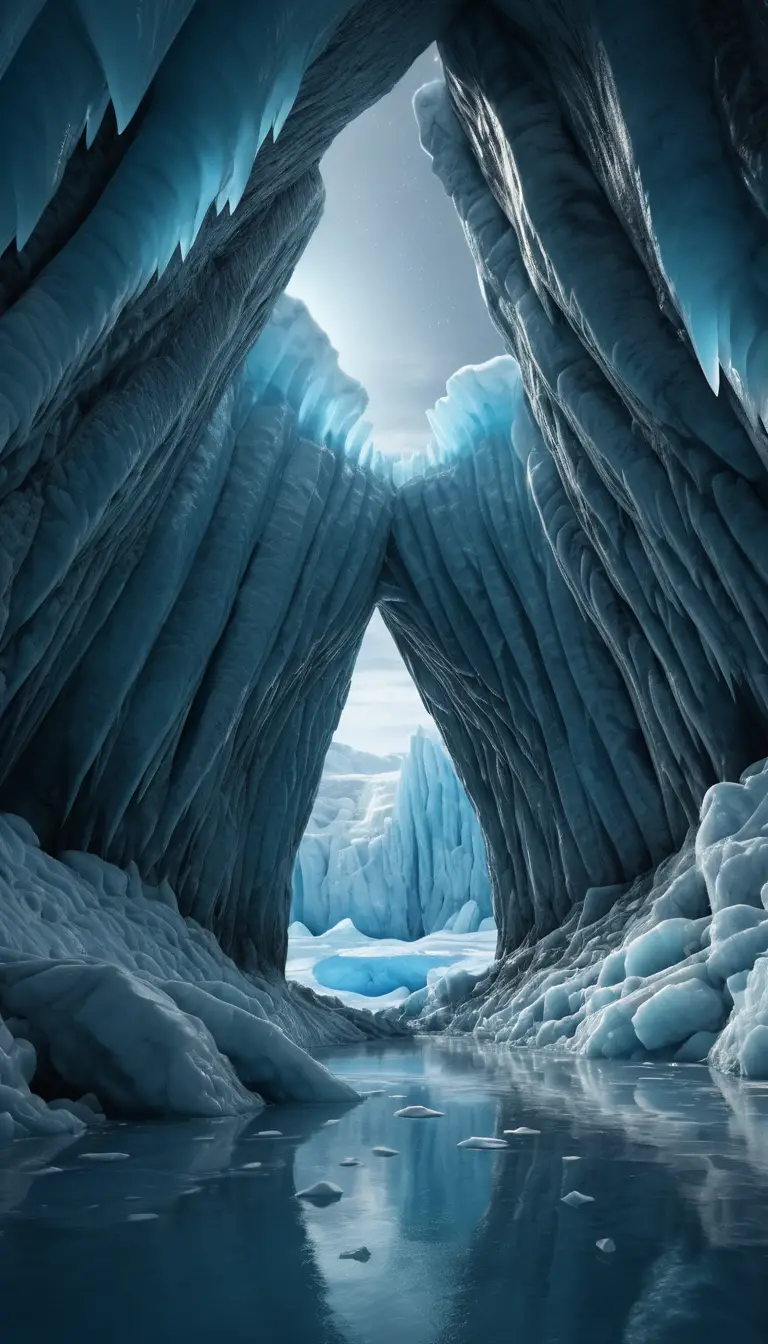 Colossal Glacier With Ancient Mammoth Bones Under Moonlight