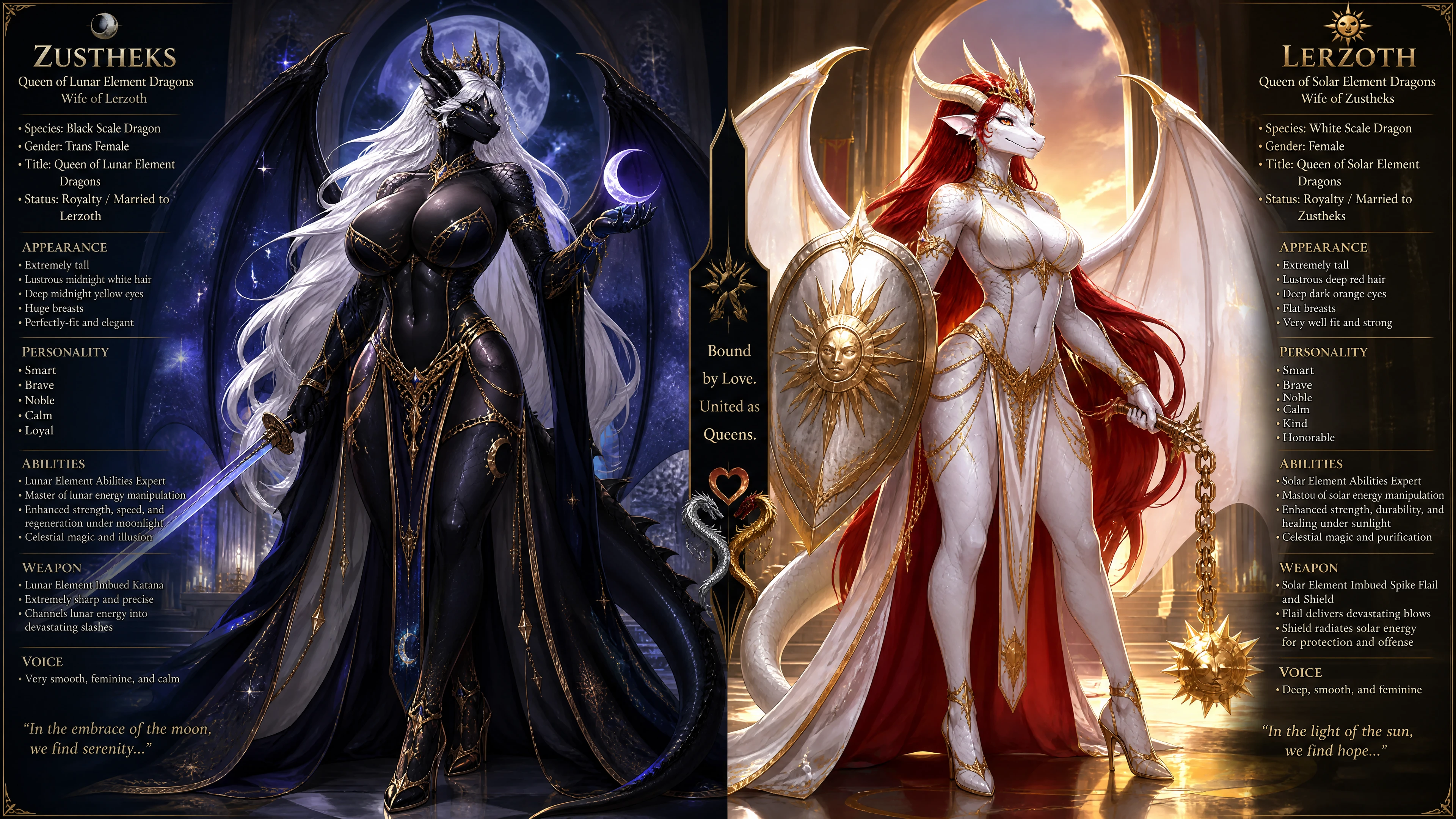 Regal lunar dragon queen with wings and flowing white hair