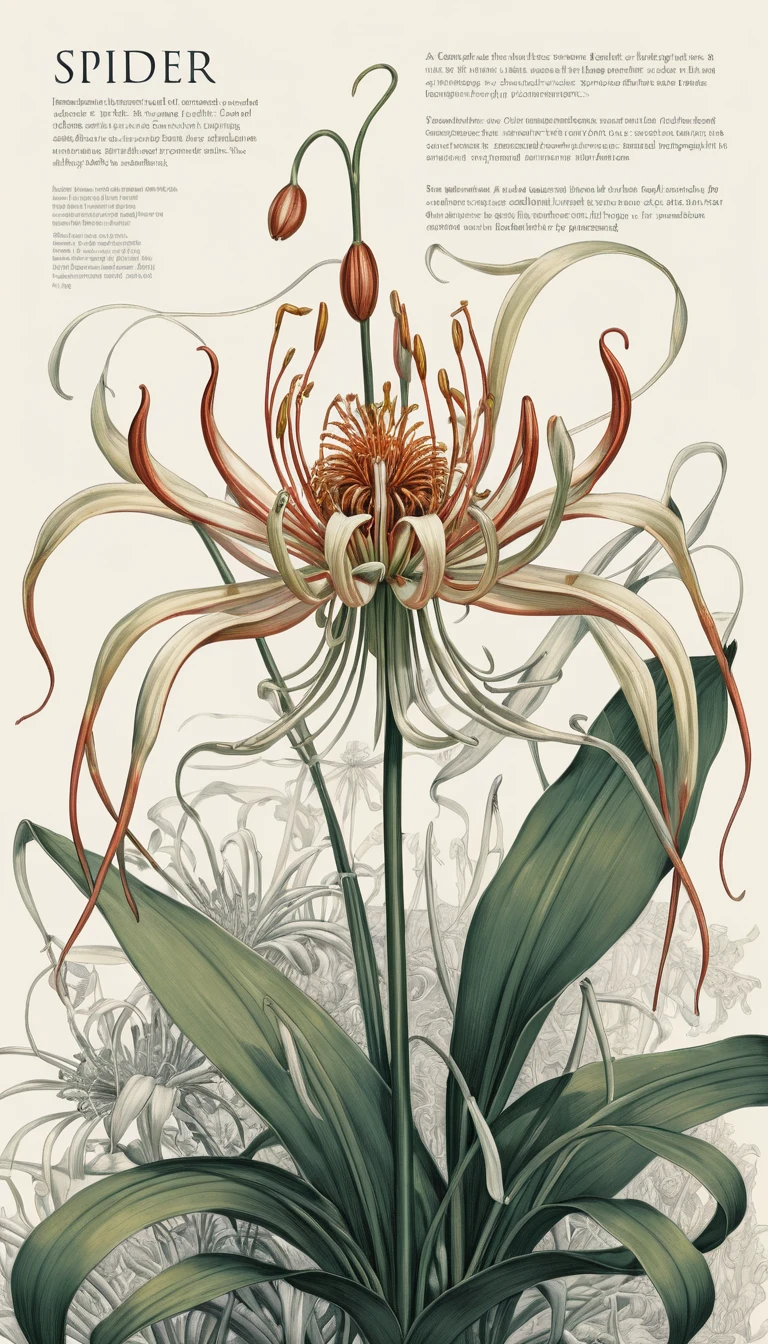 Pintura digital de um lírio-aranha estilizado em flyer gráfico