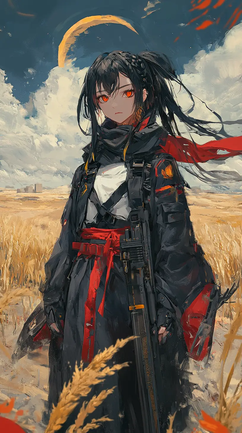 Fille d’anime sur une vieille route pavée au crépuscule