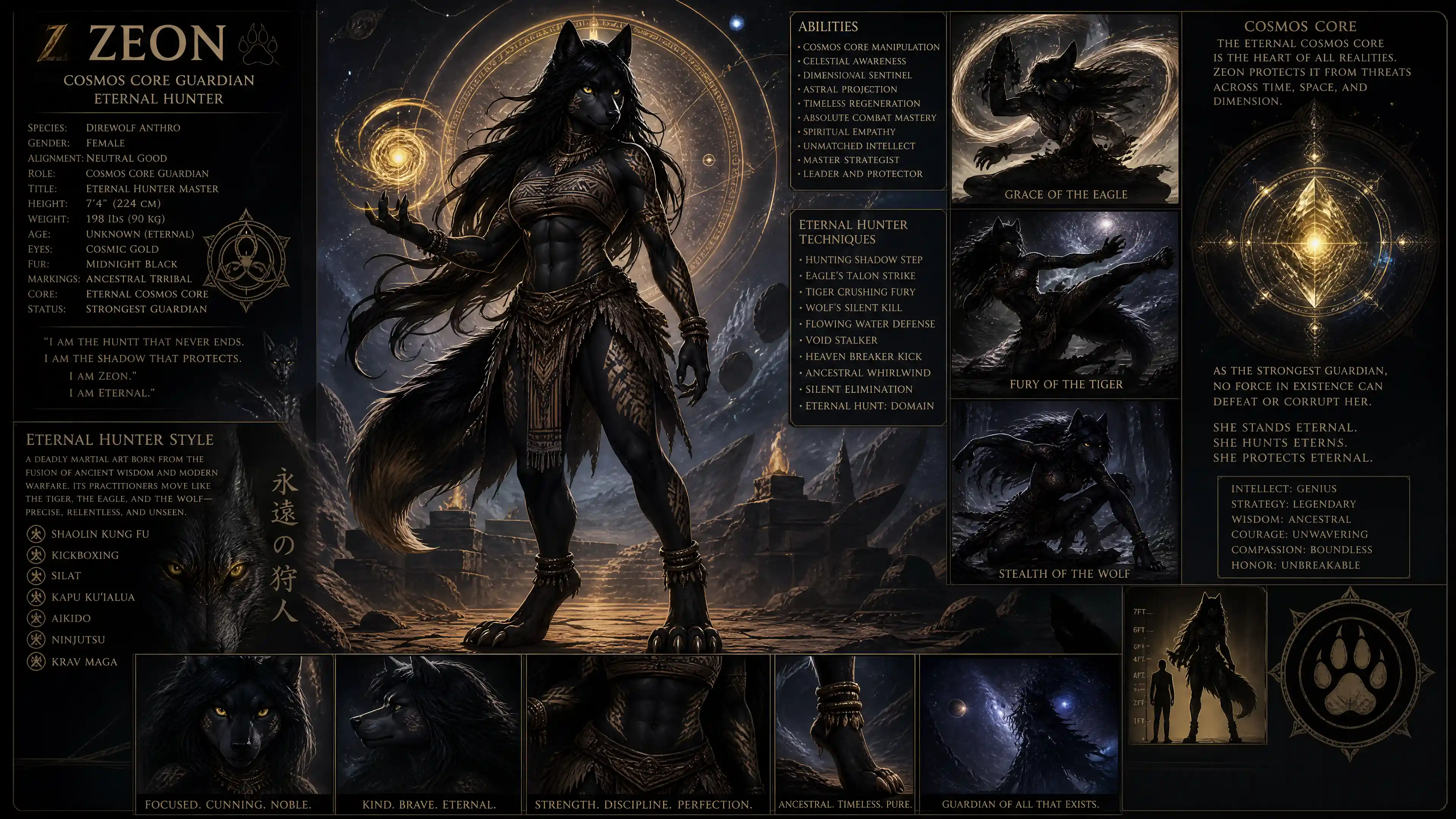 Anthro direwolf warrior woman with tribal markings and armor