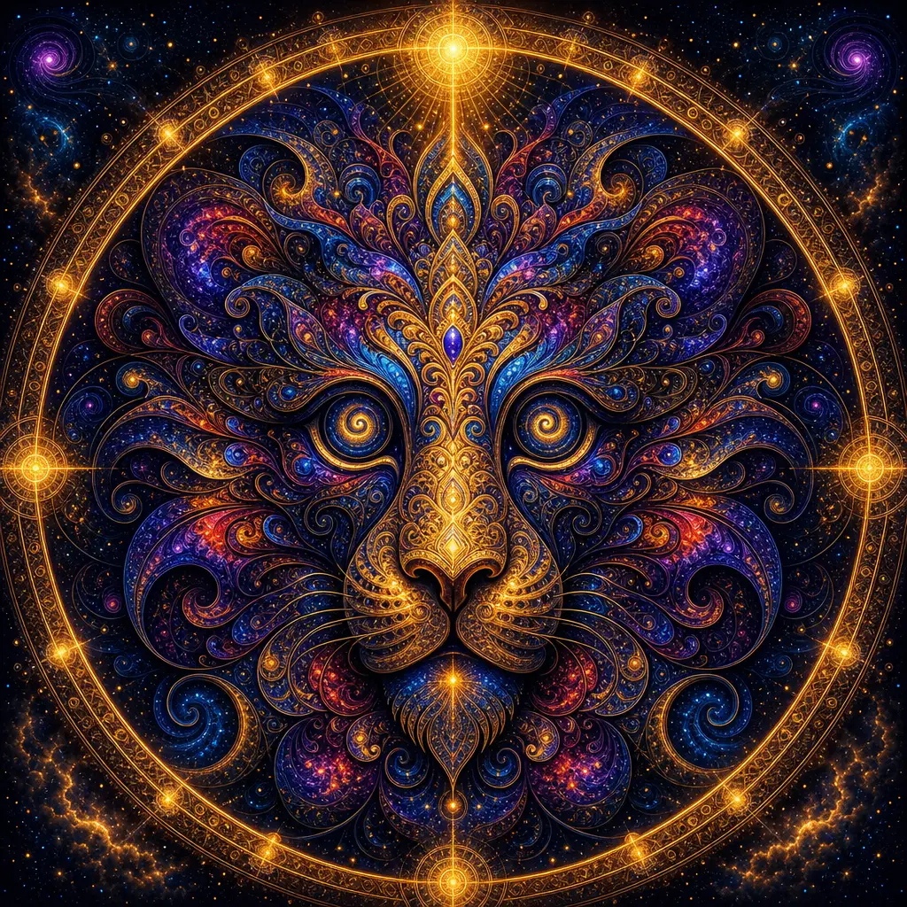 迷幻獅子曼陀羅與閃耀宇宙對稱