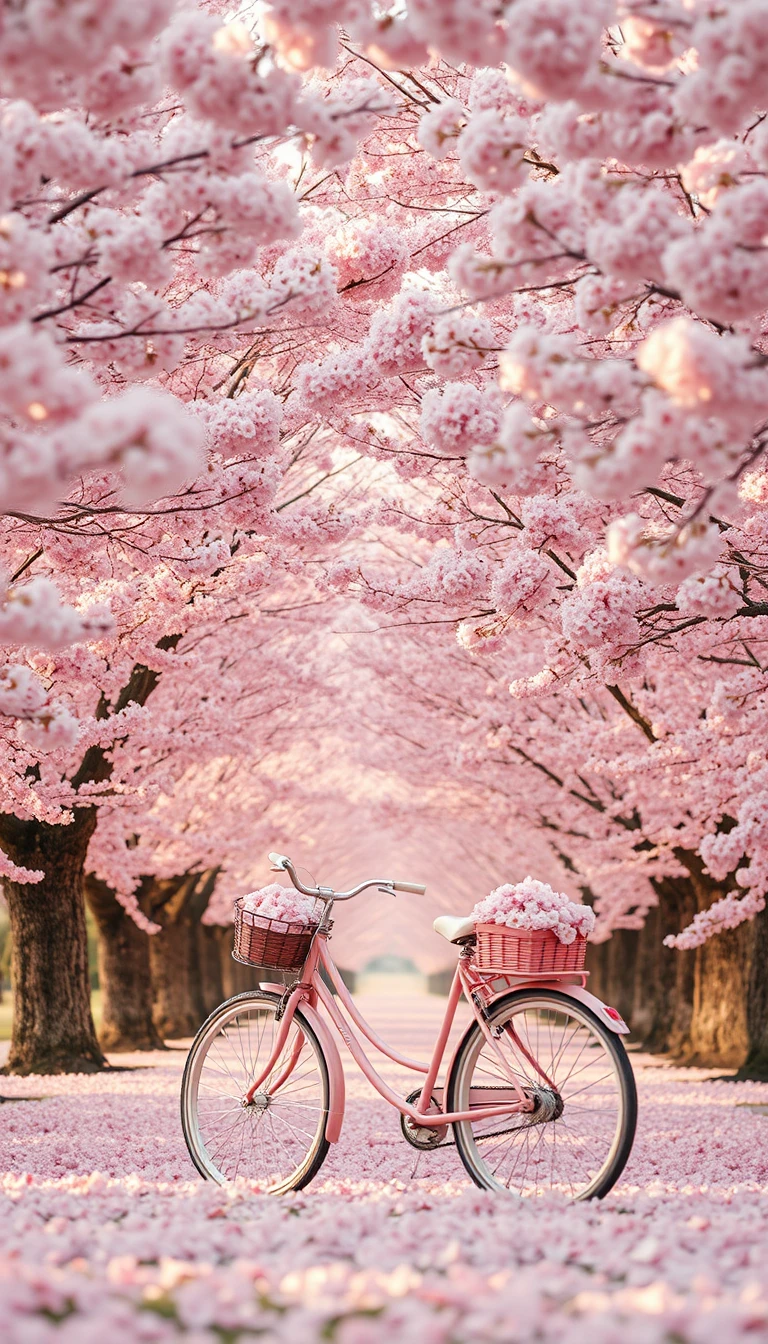 Avenue de Cerisiers en Fleurs avec Vélo