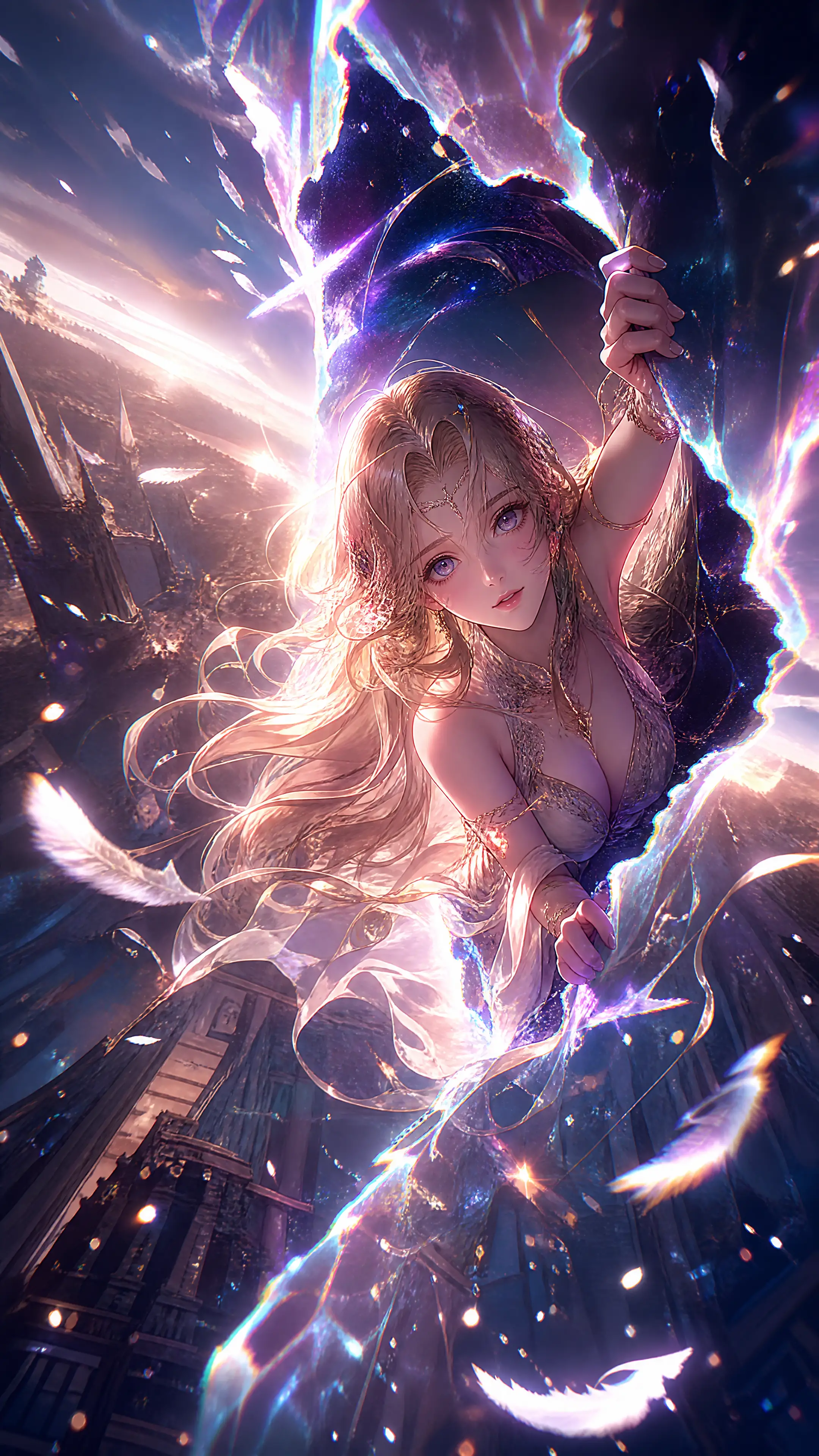 穿越超現實發光傳送門的空靈女子